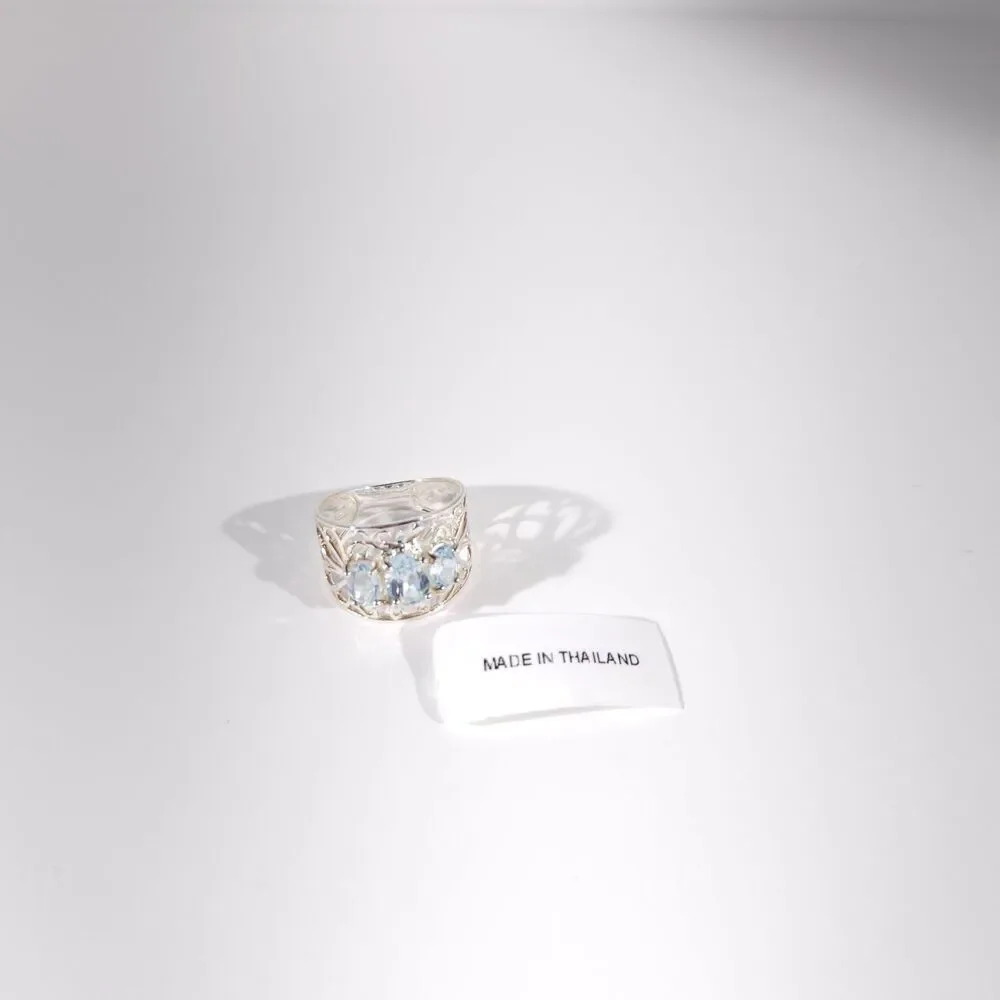 Sky Blue Topaz Filigree Ring Sterling Silver Size 5-3/4